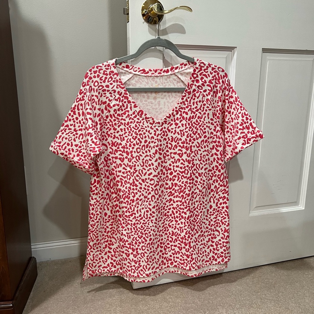 Pink Leopard Print V-Neck Top
